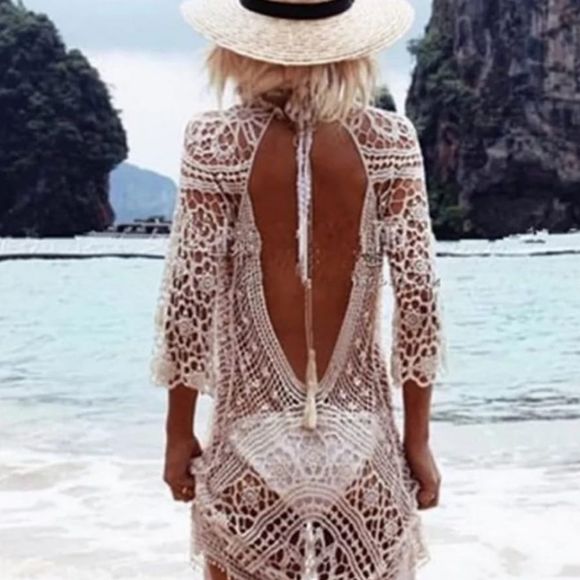 Beach bikinis cover openwork lace Dress Sexy Hollo swim - Picture 3 of 6